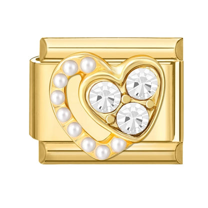 Hot Zircon Rose Flowers Heart Pearl Bowknot Cherry Pendant Italian Charm Links Fit 9mm Stainless Steel Bracelet Women DIY Making