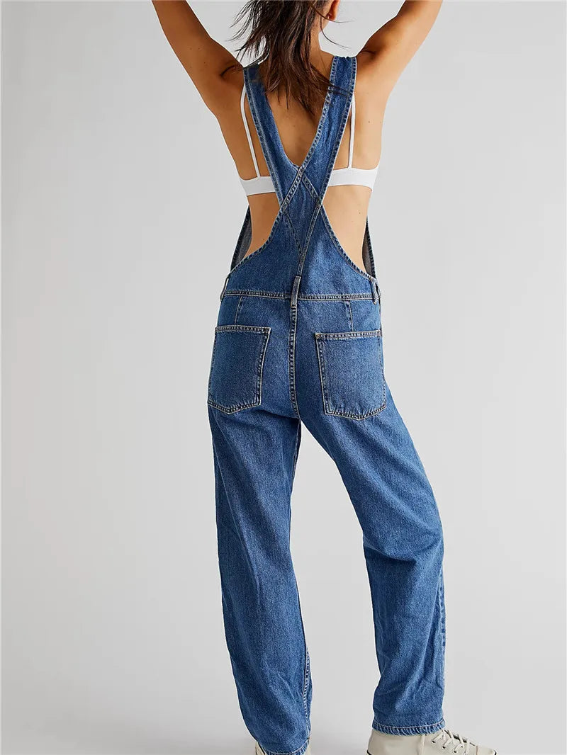 Fashion Jeans Overalls for Women Loose Fit Classic Bib Casual Jean Stretchy Denim Overall Jumpsuit Tapered Leg Jean Pants