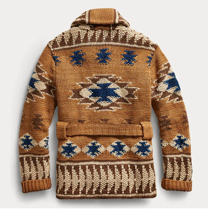Europe and The United States Men Heavy Jacquard Fashion Sweater Autumn and Winter Retro Casual Thick Cardigan Knit Sweater Coat