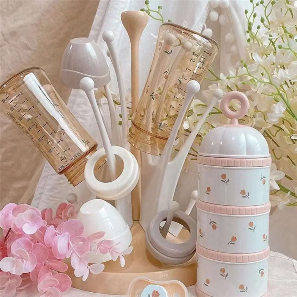 3 Layers Baby Milk Powder Box Cartoon Bear Tulip Portable Formula Dispenser Non-Spill Stackable Infant Food Tank Toddler