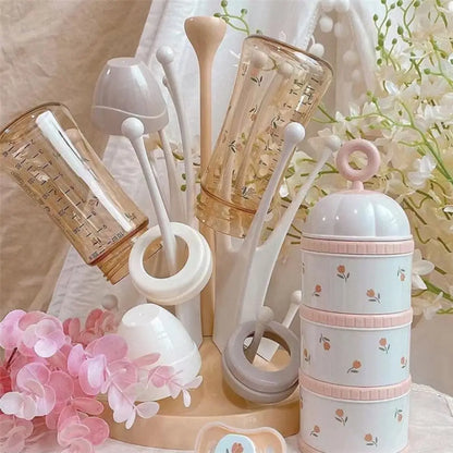 3 Layers Baby Milk Powder Box Cartoon Bear Tulip Portable Formula Dispenser Non-Spill Stackable Infant Food Tank Toddler