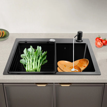 High-Class Kitchen Sink Complete Set,45*40*20Cm,201 Stainless Steel Durable Large Capacity Clean Sink，Single Bowl Black Sink