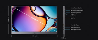 ARZOPA 16.1 inch 2.5k 180HZ External Portable Monitor HDR IPS Screen Second PC Displays for Gaming Working Anytime Anywhere Z3FC