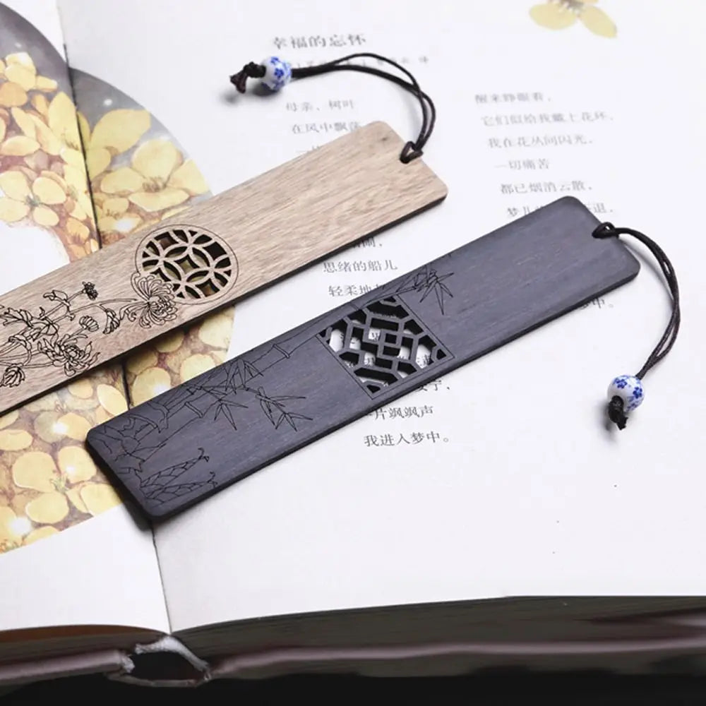 Chinese style wooden mahogany bookmark hollow window blossom plum orchid bamboo chrysanthemum lettering carving company Wen Chua