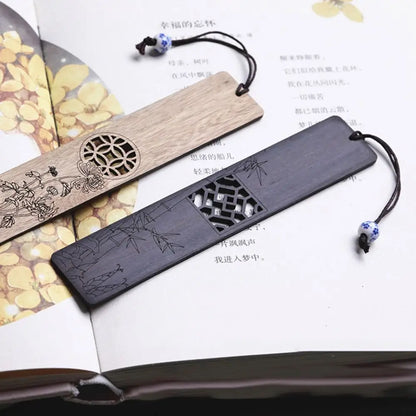 Chinese style wooden mahogany bookmark hollow window blossom plum orchid bamboo chrysanthemum lettering carving company Wen Chua
