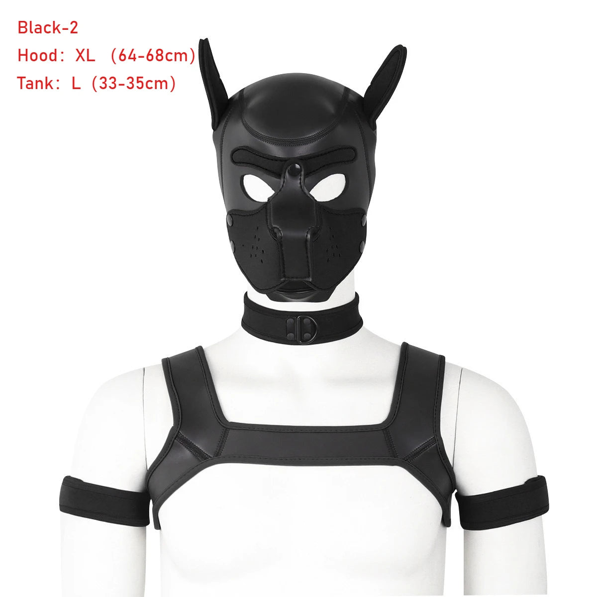Large Size Puppy Cosplay Neoprene Fetish Hood Mask Kit with Chest Strap Collar Armband Sex Costumes for Bdsm Slave Role Play