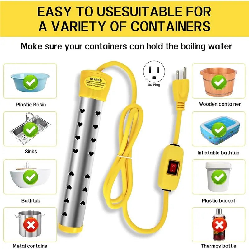 A98I-Mini Pool& Bucket Heater-Stainless Steel, 5 Gallon Immersion Water Heater With Intelligent Temperature Control-Us Plug
