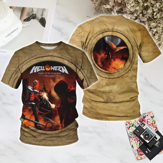 Classic Rock Helloween T-shirts Male 3D Print Men Women Hip Hop Trend Short Sleeve TShirt Street Loose Parent-child Short Sleev