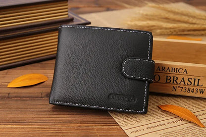 100% Genuine Leather Men Wallets Premium Product Real Cowhide Wallets for Man Short Black Walet Portefeuille Homme