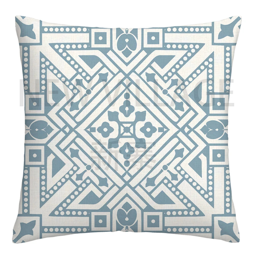 Lake blue white geometric linen pillowcase sofa cushion cover home decoration can be customized for you 40x40 45x45 50x50 60x60