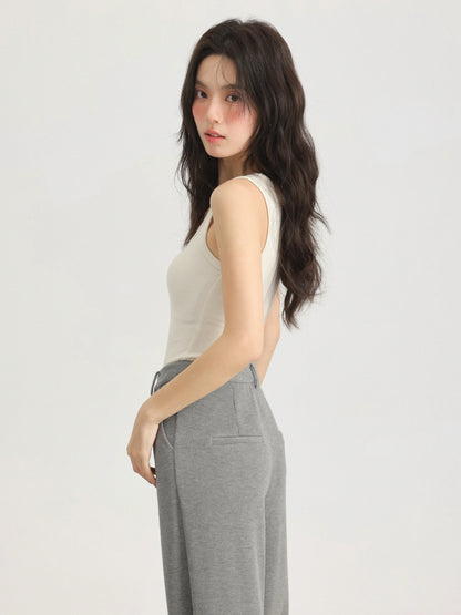 Spring Women U-Neck Knit Tank Top Cashmere-Like Fabric Elastic Slim Fit Sleeveless Camisole Solid Color Base Layer Stylish Vest