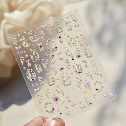 White Flower Petal Cherry Blossom Peach Blossom Falling Petal Floral Gradient 5D Self Adhesive Nail Art Sticker Manicure Decals