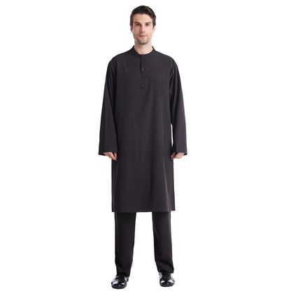 Muslim Men Jubba Thobe 2 Pice Set Top with Pant Mens Abaya Long Islamic Eid 2025 Ramadan Long Robe Saudi Wear Caftan Dubai Arab