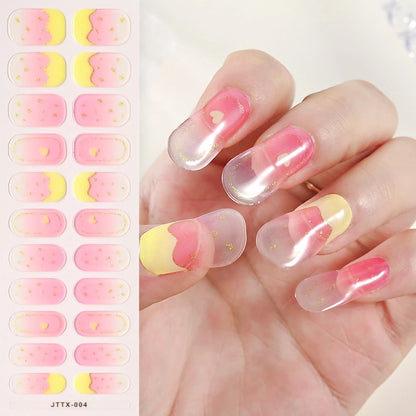 1Sheet Cured Gel Nail Strips Sticker Long-Lasting Nail Polish Strips Wraps Full Cover Gel Nail Art Stickers UV/LED Lamp Required