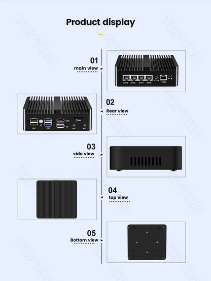 Topton Solid Fanless Firewall Mini PC VPN Gateway Intel N150 N5105 J6412 J5005 7305 6305 4x2.5G LAN Home Server PfSense Computer