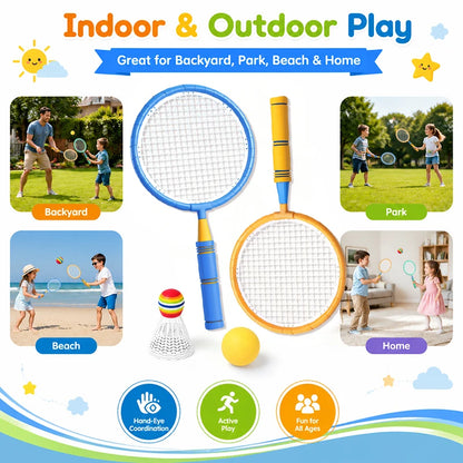 Badminton and Tennis Racket Kid 4in1 Sports Toy Hand Eye Coordination Gifts for Reflex Training Beginners Outdoors Beach