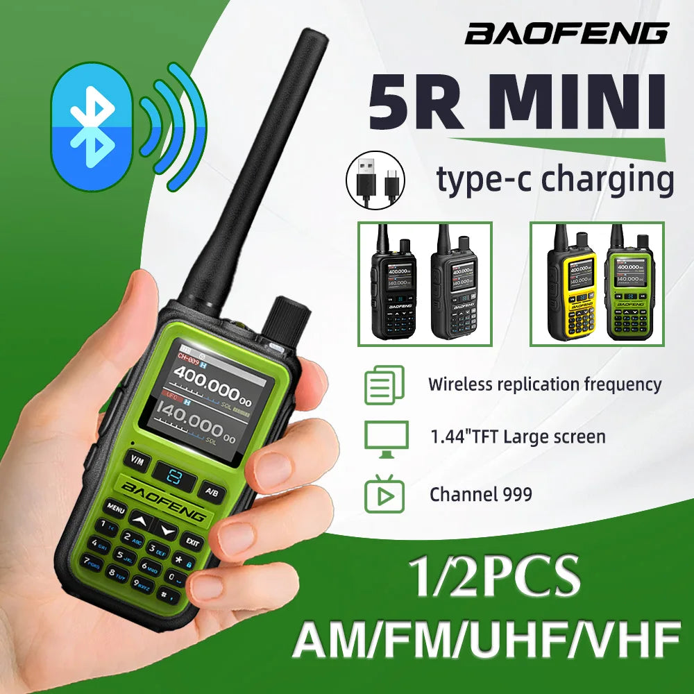 1PC Baofeng Walkie Talkie UV-5R Mini Amateur Radio Multi Band Bluetooth Programming Frequency Dual PTT AM/FM Camping Portable