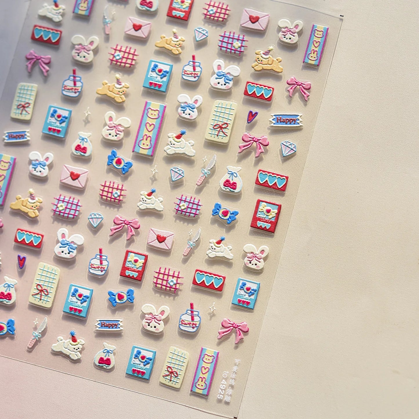 Lovely Animal Graffiti Cat Claw Rabbit Bunny Bear Dog Flower Fruit Dim Sum Candy Sunflower Adhesive 5D Nail Art Stickers Decal