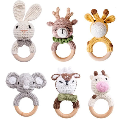 1Pc Baby Teether Wooden Crochet Rattle Toy BPA Free Baby Mobile Play Gym Wood Rodent Rabbit Rattle Newborn Educational Toy Gifts