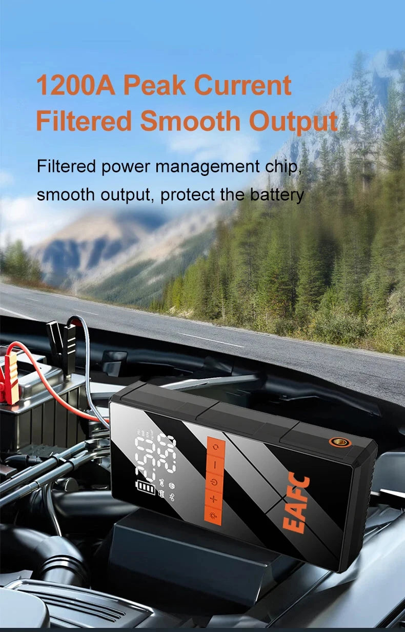 EAFC 1200A Car Jump Starter Air Pump Portable 2 in 1 Air Compressor Multi-function Tire Inflator Auto Portable Battery Starter