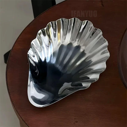 1pcs Retro French Stainless Steel Jewelry Ornament Storage Box Jewelry Storage Shell Storage Box Butter Dessert Fruits Plate