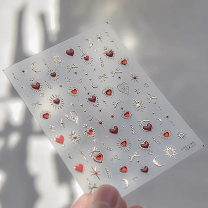 Gold Totem Red Heart Nail Art Stickers Aurora Holographic Star Moon Butterfly 5D Self Adhesive Nail Art RhinestoneS Stickers DIY