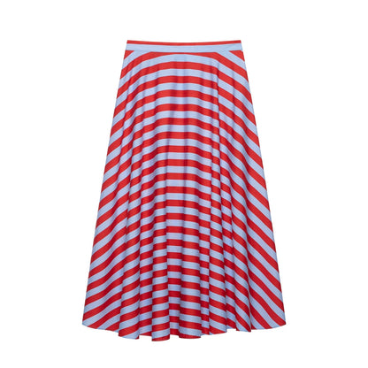 KONDALA Holiday Casual Chic Women Long Skirt Striped Zipper A-Line Draped Skirt Fashion 2026 Summer Fall Night Out Party Skirt