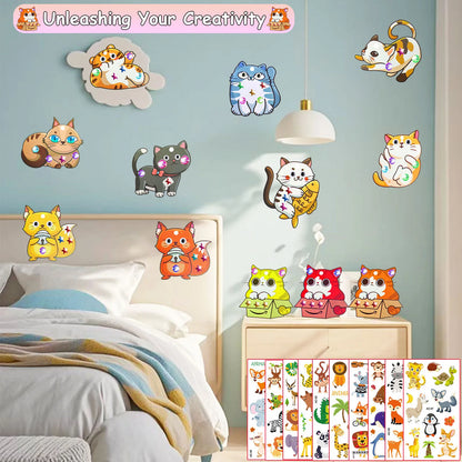 290PCS Wooden Cat Painting DIY Handcraft Kit Creative Decoration Artwork Craft Set Ideal for Drawing & Handmade Gifts