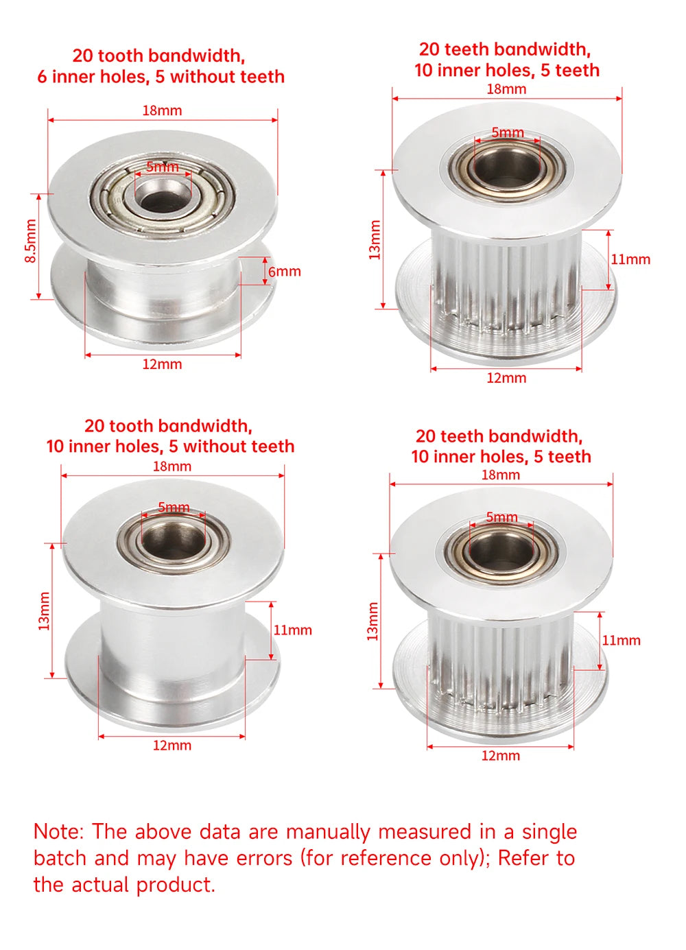 GT2 Idler Timing Pulley 16-tooth 20-Teeth with 3mm or 5mm Bore with Bearings for 3D Printer Parts Timing Belt 6mm 10mm