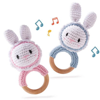 1Pc Baby Teether Wooden Crochet Rattle Toy BPA Free Baby Mobile Play Gym Wood Rodent Rabbit Rattle Newborn Educational Toy Gifts