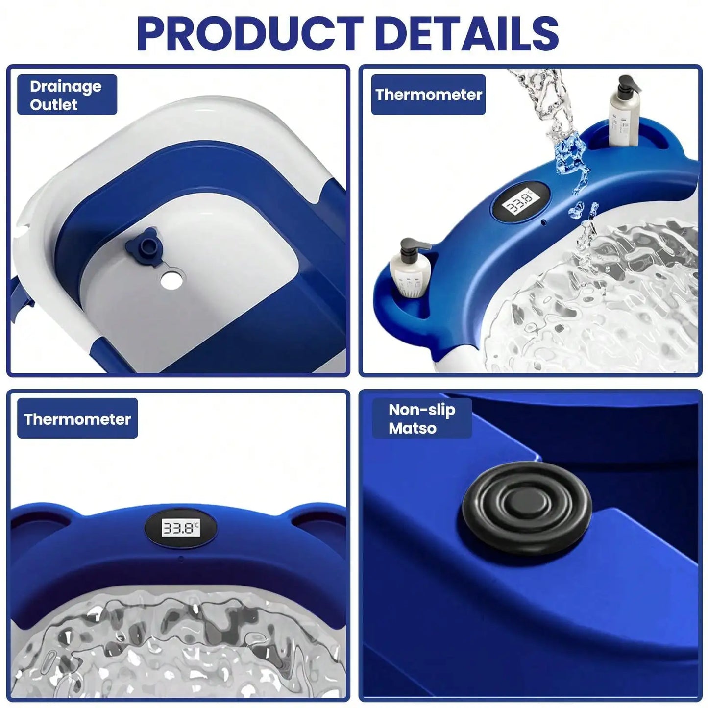 Collapsible Baby Bathtub for Newborn with Thermometer &1Soft Floating Cushion,Portable Travel Bathtub with Drain Hole,Baby Tubs