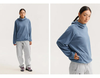 Unisex Lightweight Cloud Velvet Hooded Quick-Dry Shirt for Outdoor Sports: Classic Hood, Elastic Cuffs & Brand Logo Details