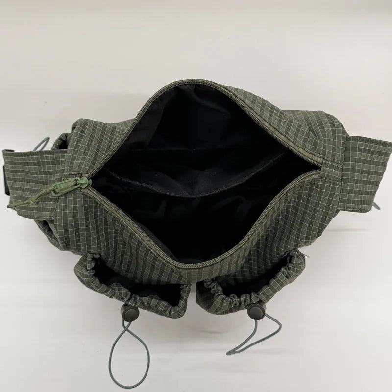 Korean Nylon Shoulder Bag Fashion Simple Plaid Zipper Tote Bag Drawstring Pleated Cloud Bag New Commuter Crossbody Shoulder Bag