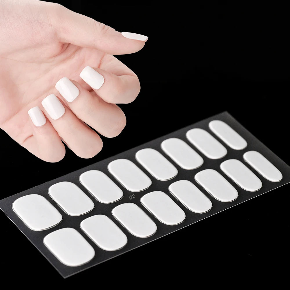 16Tips French Semi-Cured Gel Nail Wraps Sticker Pure Color Full Cover UV Gel Nail Polish Wraps Long-Lasting Nail Extension Decal