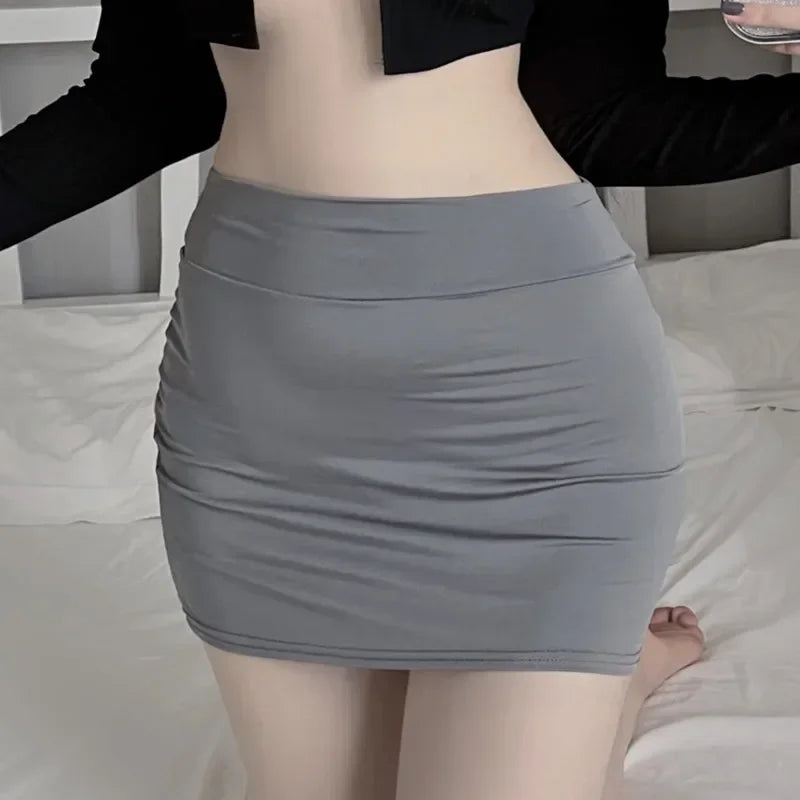 2026 NEW High Waist Sexy Casual Black White Bodycon Pencil Mini Skirts Wrap Hip Silk Short Skirt for Women Night Club Wear Summe