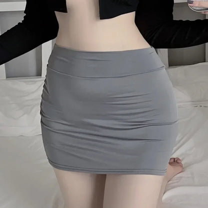 2026 NEW High Waist Sexy Casual Black White Bodycon Pencil Mini Skirts Wrap Hip Silk Short Skirt for Women Night Club Wear Summe