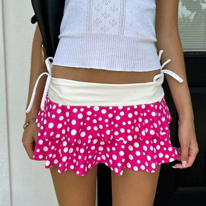 Preppy Style Chic Dots Print Mini Skirts Harajuku Cute Korean Bottoms for Women Fashion Kawaii Low Waist Layered Mini Skirts