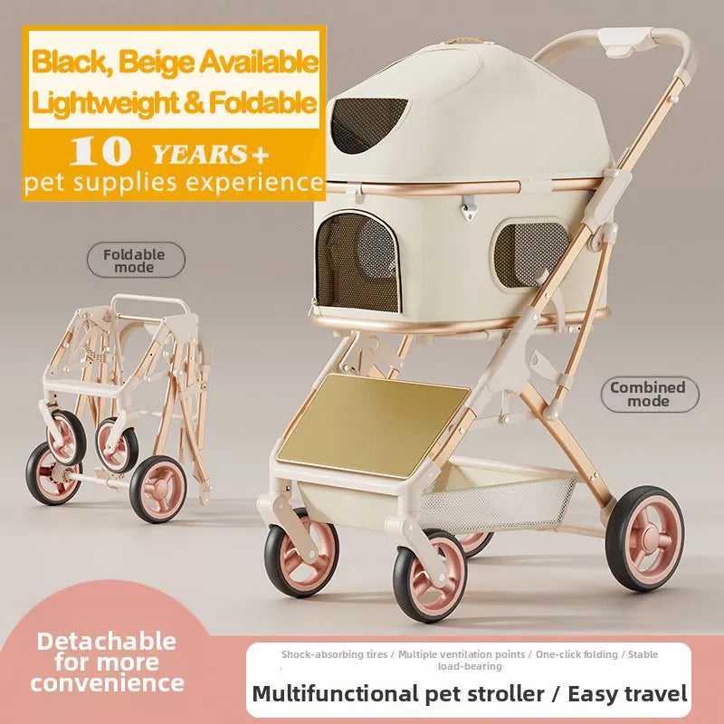 Wholesale Small Lightweight Oxford Aluminum Alloy Foldable Pet Stroller Detachable Dog Cat Travel Cart Portable Pushchair Puppy
