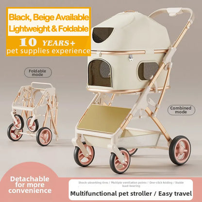 Wholesale Small Lightweight Oxford Aluminum Alloy Foldable Pet Stroller Detachable Dog Cat Travel Cart Portable Pushchair Puppy