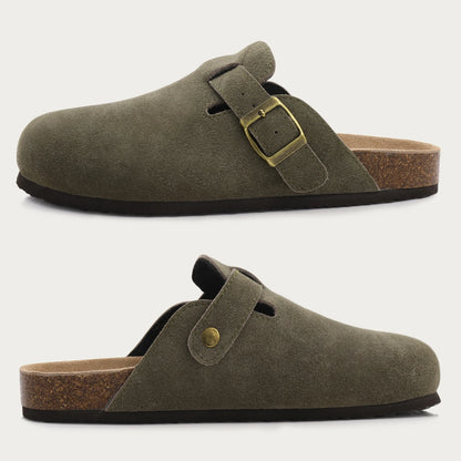 Shevalues Men's Suede Clogs Soft Leather Mules Men New Summer Men Cork Sandals Comfort Slip On Unisex Clogs With Arch Support