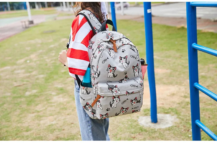Cute Cat School Bags For Teenage Girls Students Backpack Waterproof Book Bag Travel College Laptop Backpack
