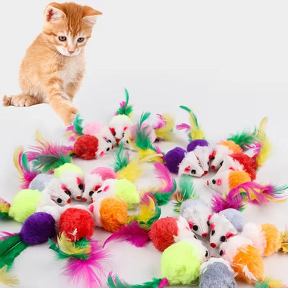 Cute Mini Fleece False Mouse Cat Toys Colorful Feather Funny Interactive Play Training Toys for Kittens Cats Pet Supplies