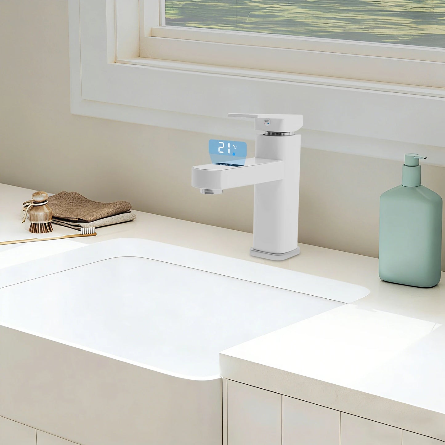 Black And White Washbasin Faucet, Bathroom Kitchen Single Pole Faucet With Digital Display Screen