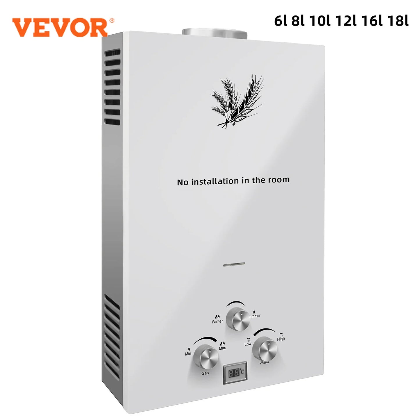 VEVOR Liquefied Petroleum Gas Water Heater 6L 8L 10L 12L 16L 18L Liquefied Petroleum Gas Propane Butane White Water Heater