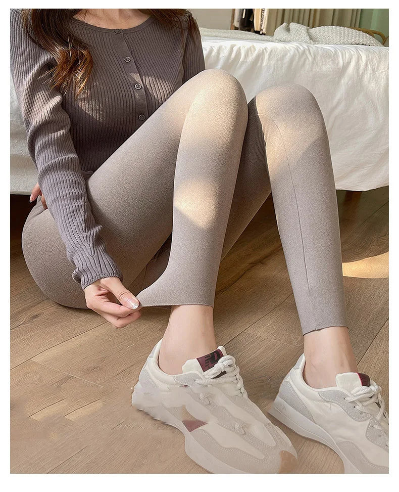 BIVIGAOS Women's Autumn Winter High Waist DE Velvet Leggings Thick Spontaneous Hot Warm Leggings Slim Elastic Leggings