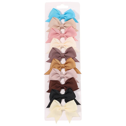 10Pcs/Set New Cute Solid Ribbon Bowknot Hair Clips for Baby Girls Handmade Bows Hairpin Barrettes Headwear Baby Hair Accessories