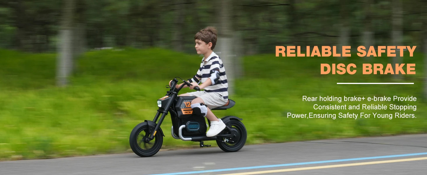 RCB KIDS Kids Electric Motorcycle R9, 200W 24V Rechargeable Ride On Toy, 3 Speed Adjustable, Bluetooth Music LED Light, Max Load 80kg, Outdoor Racing Toy for Children 6+