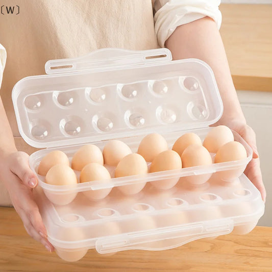 〔W〕1Pc 12/18 Grid Egg Storage Box With Lid Kitchen Refrigerator Egg Box Egg Drop Rack Household Fridge Egg Organizer Egg Tray