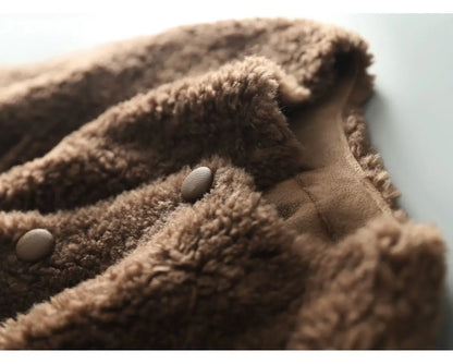 Women Autumn Winter New Outerwear Warm Particle Plush Short Jacket Fur Integrated Lamb Wool Trend Coats