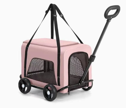 Outdoor Pet Travel Trolley Cart Universal Wheel Stroller Wheeled Box Removable Folding Dog Cat Carrier Bag Large Capacity Safe